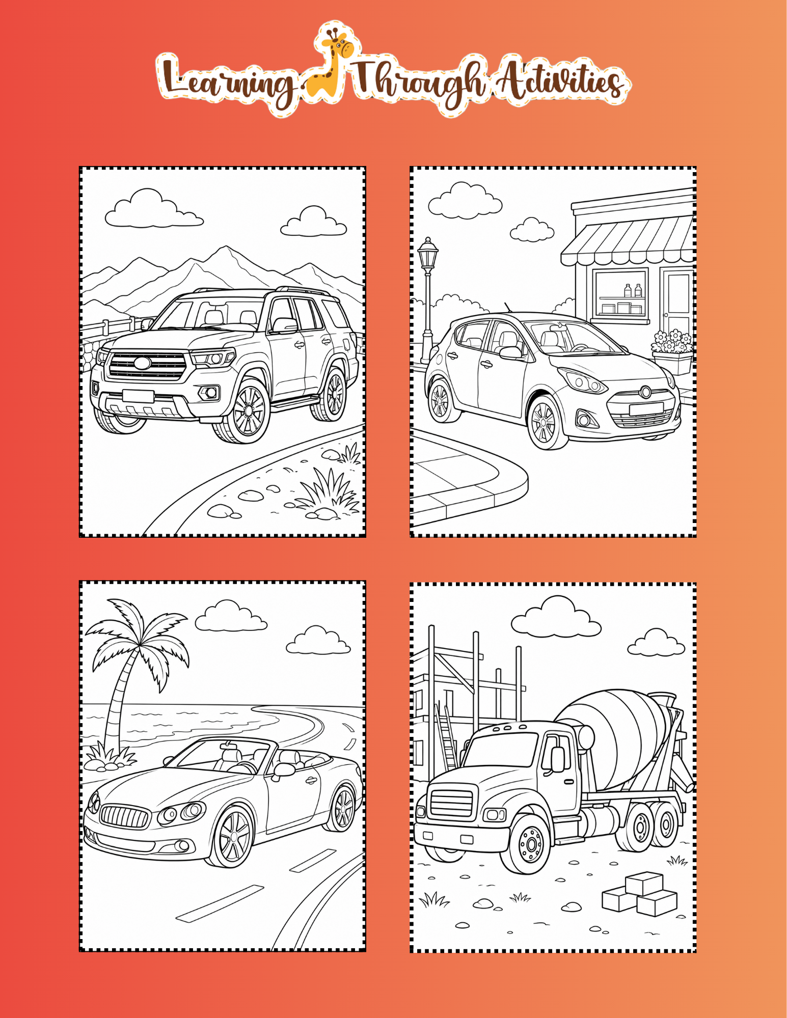Cars & Trucks Coloring Pack inside pages preview