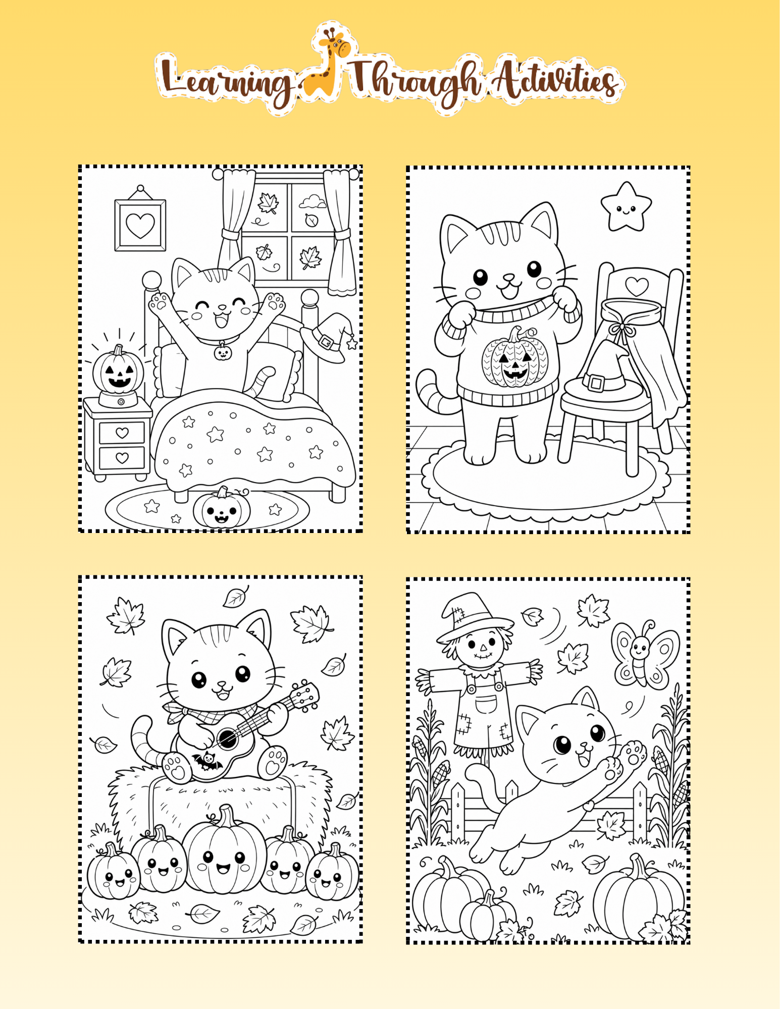 Kitty's Fall Adventures Coloring Pack inside pages preview