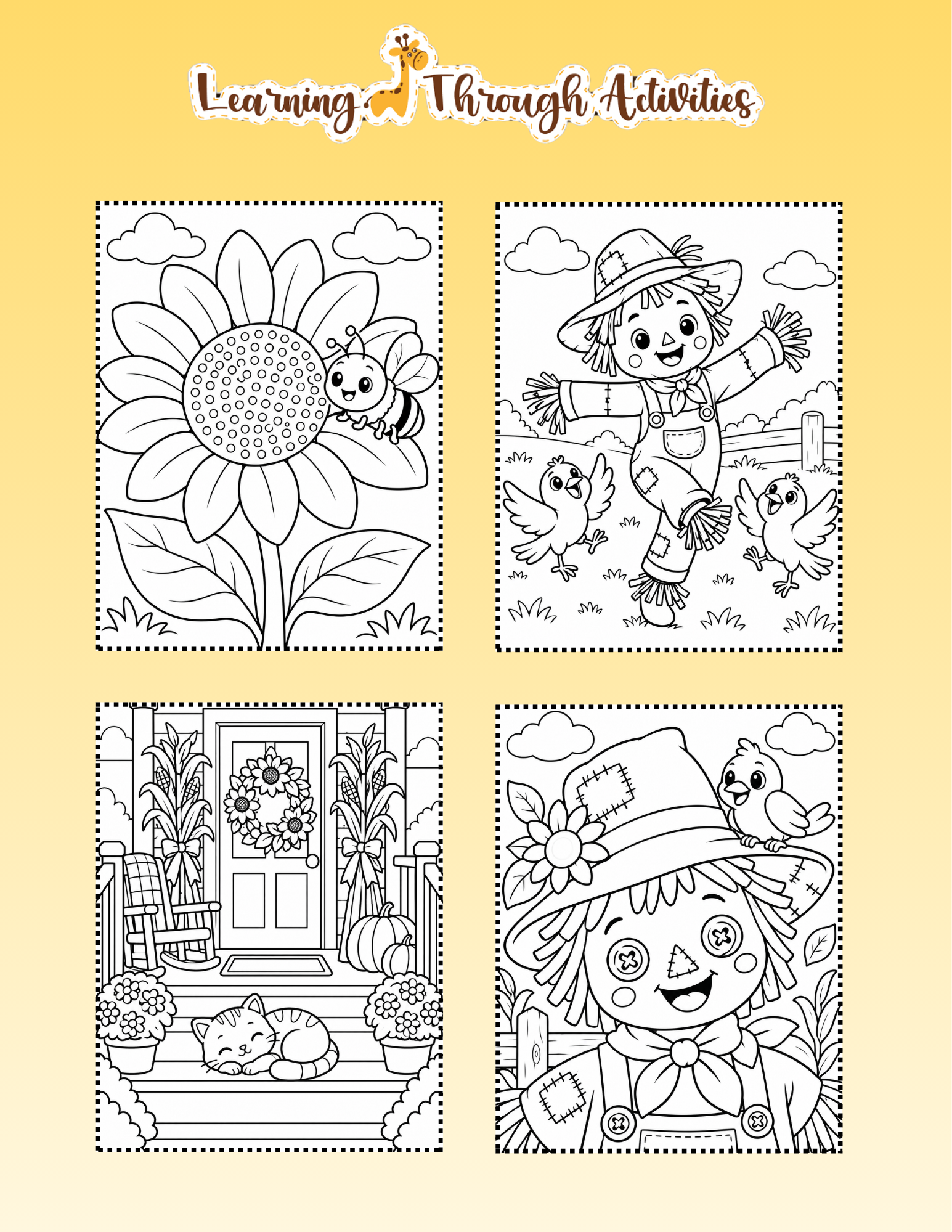 Scarecrows & Sunflowers Coloring Pack inside pages preview