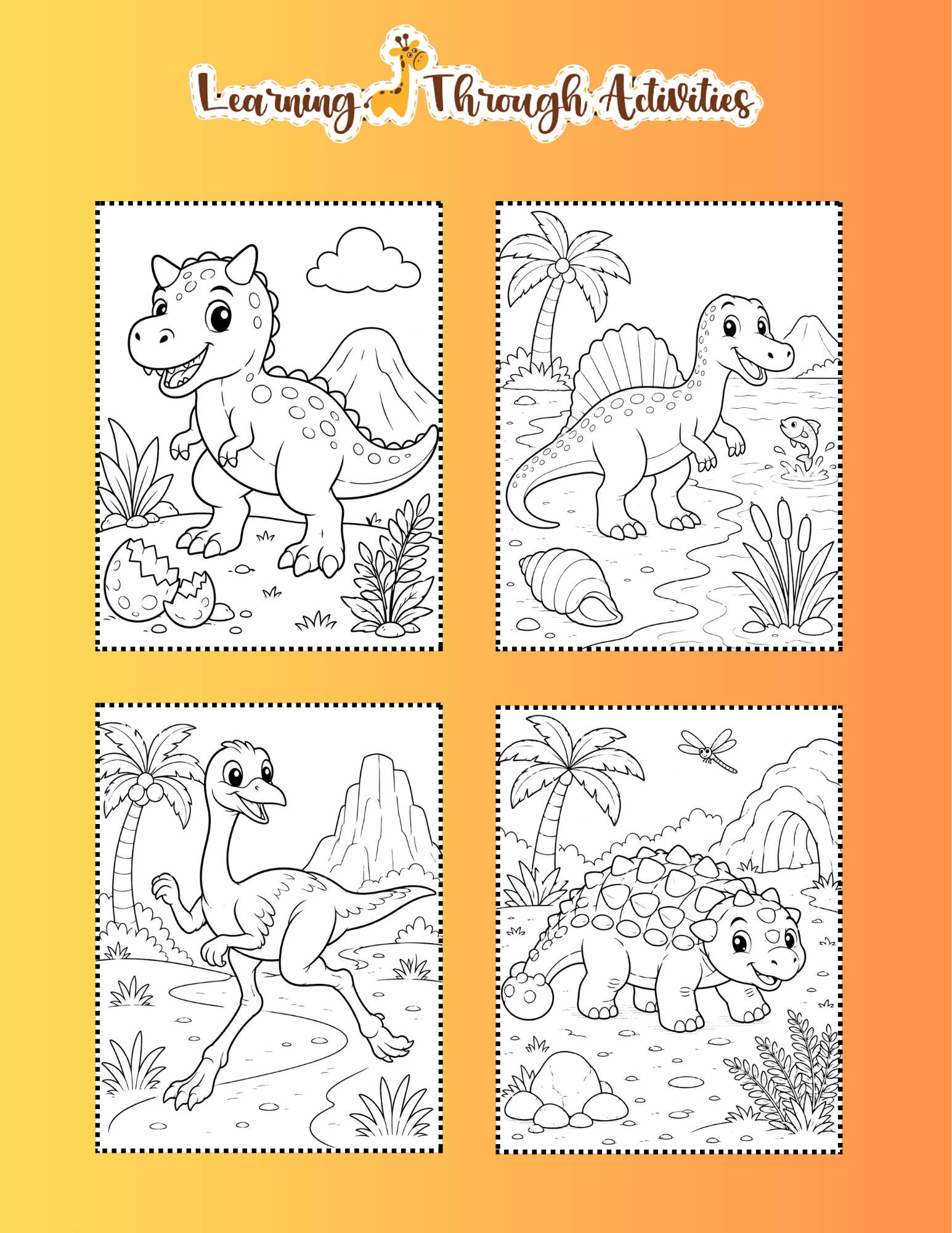 Dinosaur Adventures Coloring Pack inside pages preview