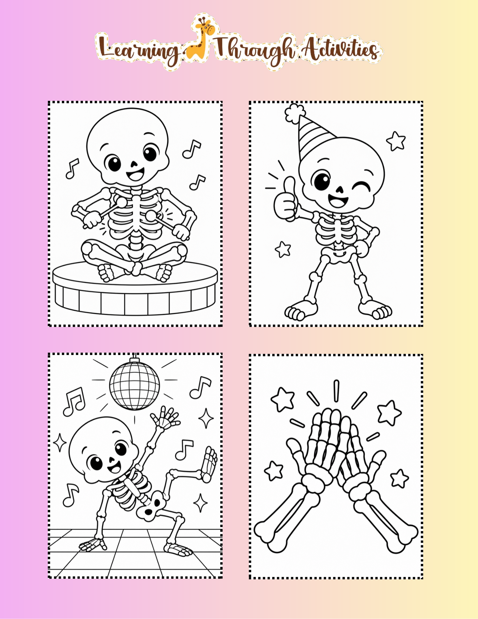 Skeletons Dance Party Coloring Pack inside pages preview