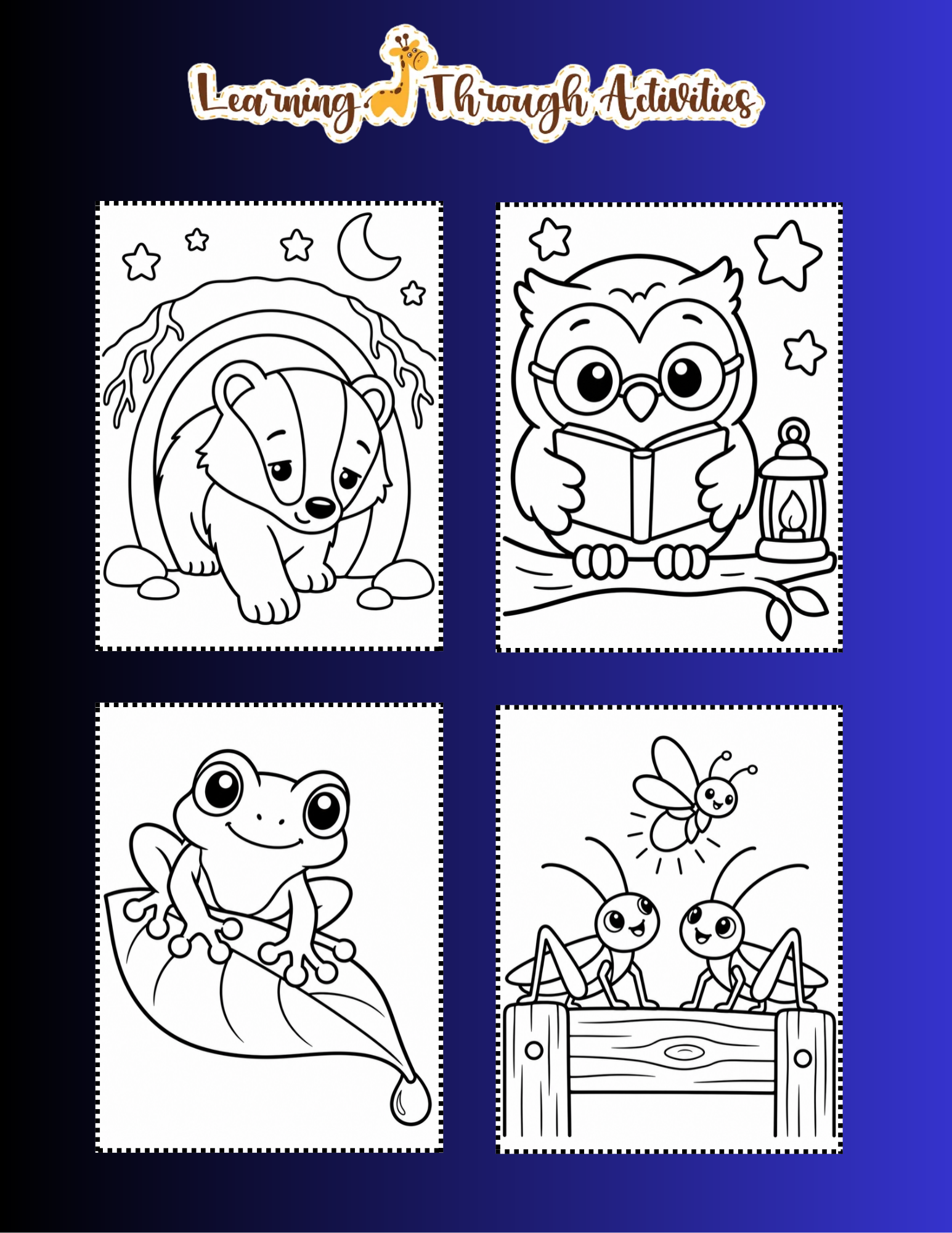 Nighttime Nature Friends Coloring Pack inside pages preview