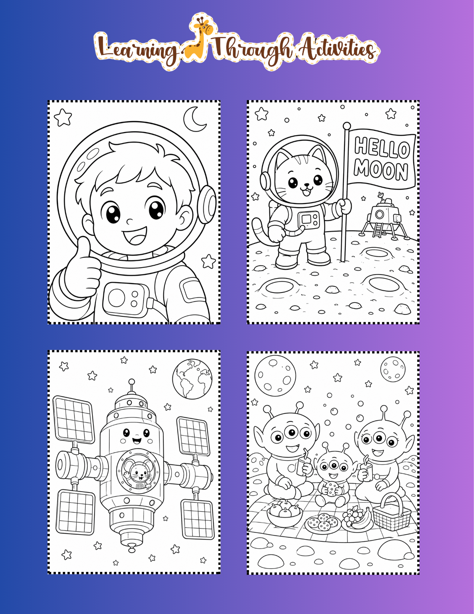 Space Explorers Coloring Pack inside pages preview
