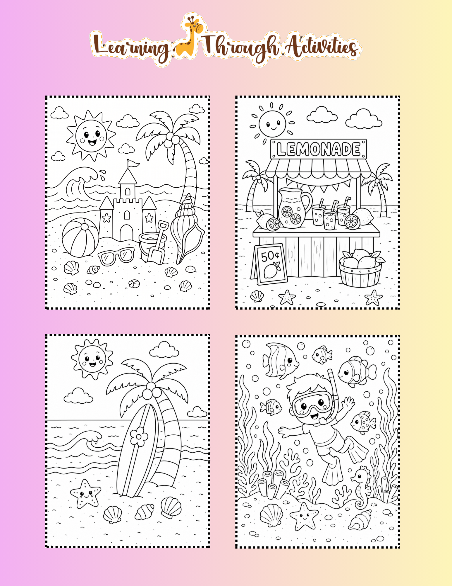 Summer Fun Coloring Pack inside pages preview